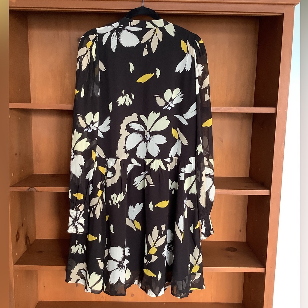 InWear (Copenhagen) Floral Midi Drop Waist Dress Black White Yellow Size 10 - Picture 6 of 13